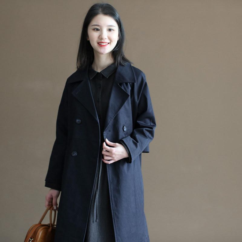 レディース 亭主もち用 トレンチコート スプリングコート アウター 春 春物 春服 真っただ中丈 並み並み丈 ダブル名取り草 ダブル乳ぶさ 心地よい 好いたらしいめ 雅びやか レトロ 韓国 韓国流行り物 綿織物 綿
