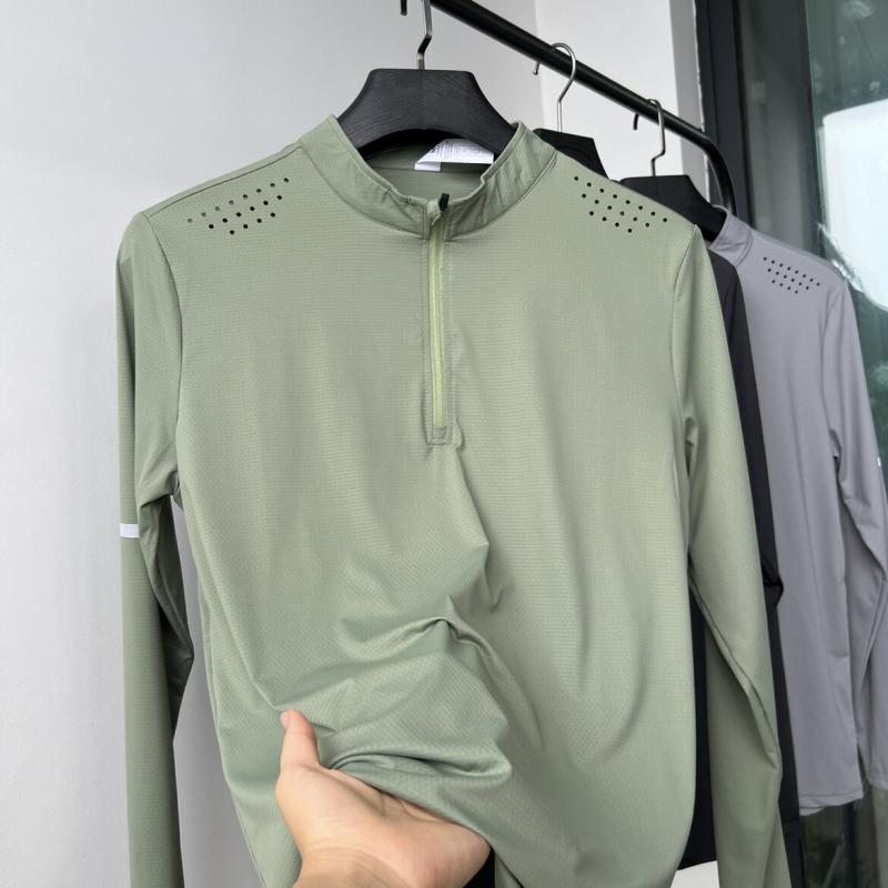 長袖Tシャツ メンズ Vネック アウトドア スポーツ用 春夏 薄手 軽量 ハーフジッパー パンチング 透気性 速乾 伸縮性