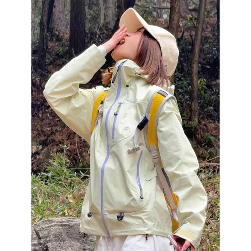 防風防水ジャケット レディース イエロー 春 3in1 多機能 アウトドア トレッキング 登山用 ハイキング 軽量 吸湿速乾 伸縮性 高山対応｜ホープ 11,377円