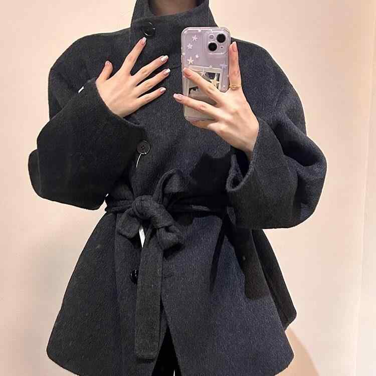 厚地の外套 レディース 遊撃手丈 羊毛混 秋冬 御前上等感 照明ランプ色合い 小っちゃい向け 韓国 研ぎあげる 麗しさ アウター 生あたたかい 軽さ 普段使い
