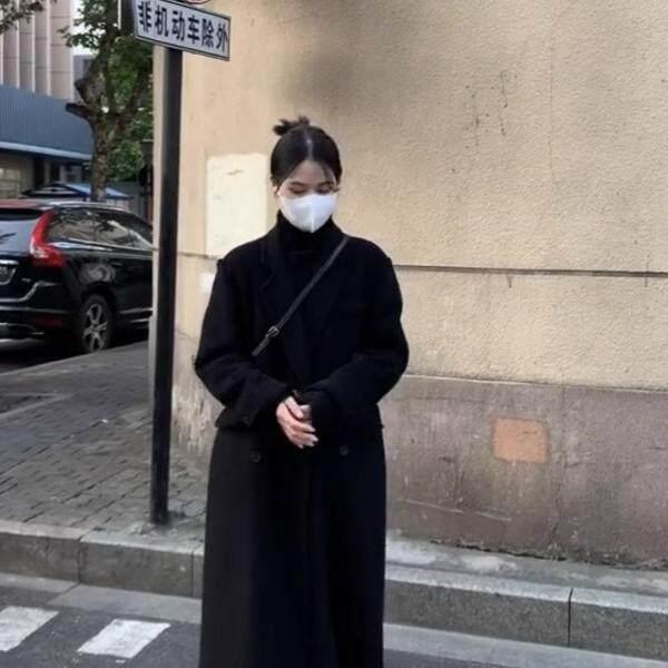 レディース 厚地の外套 黒いこと 絨毛  羊毛 中長丈 アウター 秋冬 小っちゃい相応う 情の籠もった 雅びやか 今めかしい 軽さ 普段使い走り 通い用