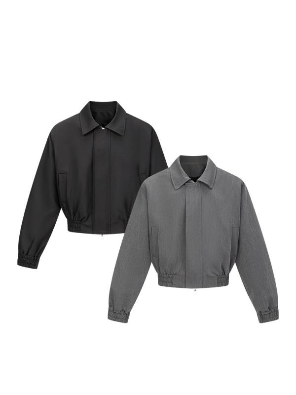 メンズ ジャケット ジッパー ボクシー シルエット 襟 無地 肩パッド 入り シンプル カジュアル アウター トップス 普段使い 軽量 伸縮性 通勤 対応 デイリー ウェア