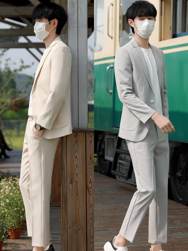 スーツ 男性用 ジャケット 大人 カジュアル スタイル 高級感 スリムフィット ボディコンシャス 普段使い ビジネス 通勤 韓国 クール