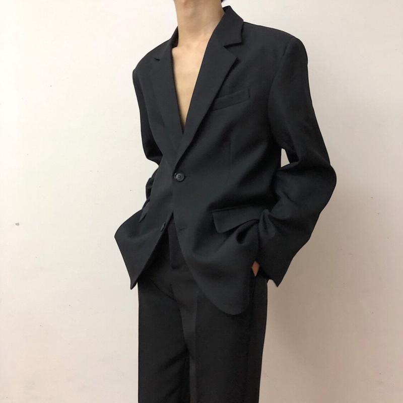 メンズ 背広上衣 ゆったり 黒いこと ドレープ感 窈窕たる シングル乳ぶさ 心地好い 通い 時間 軽さ 伸ばすこと メンズファッション-コート・ジャケット