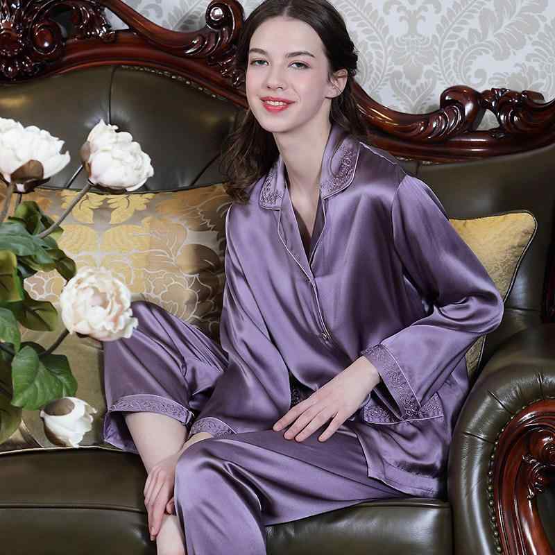 ルームウェア 長袖 ロングパンツ 2点セット 100%シルク 滑らかな肌触り 外出可能 紫 軽量 吸湿性 部屋着 普段使い 再生繊維 伸縮性