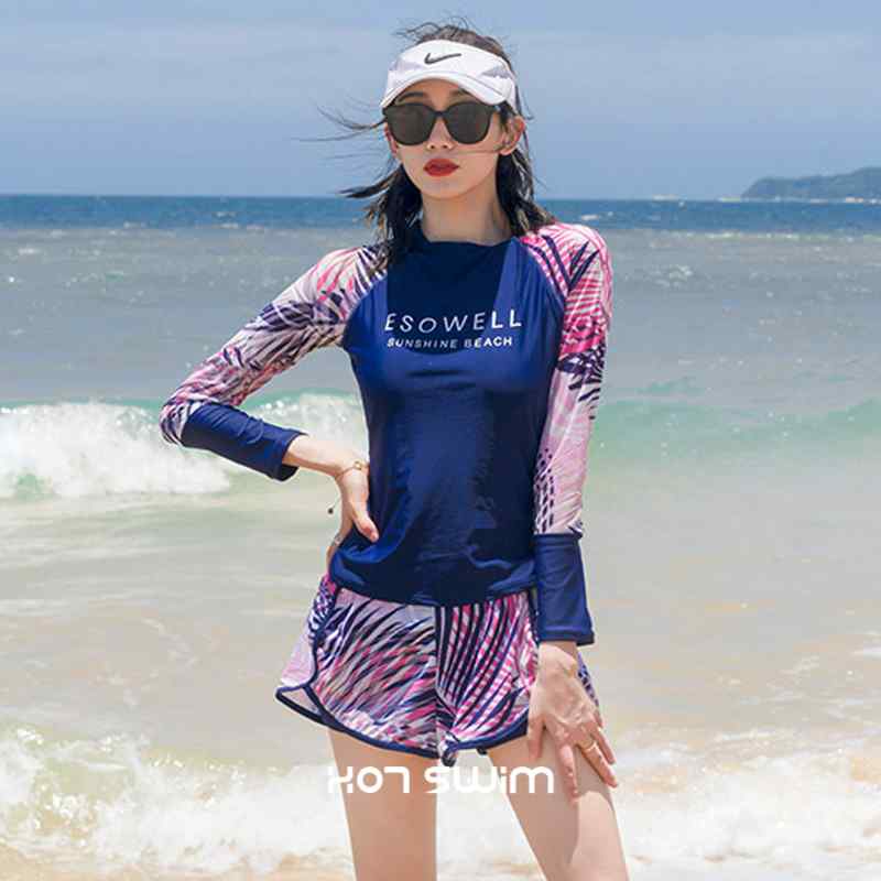 水着 レディース セパレート 長袖 UVカット 日焼け防止 お腹カバー スクエアカットボトム 海辺バカンス 夏用 ビーチウェア モダレスト フルカバー 防紫外線 軽量 速乾