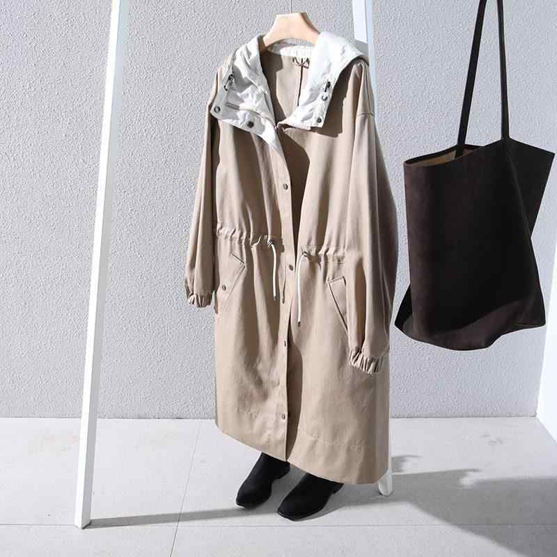 コート レディース フード ジッパー ロング ゆったり ツイード 綿 ウエスト プリーツ ベルト ドローコード アウター 暖かみ 秋冬