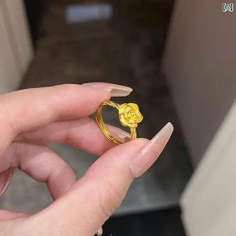 メンズ レディースの 24 K ゴールド リング フェイク 金メッキ シルバー バラの 形を した プレーンリング お母さんや ガールフレンドに 最適です。