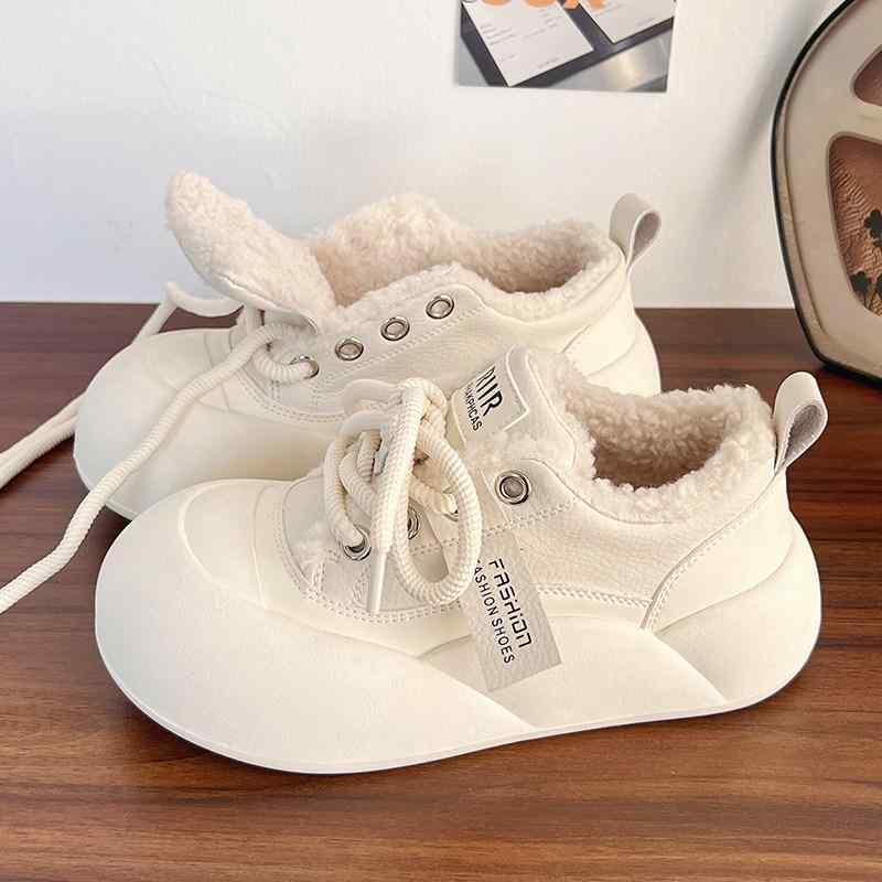 スニーカー レディース 厚底 白 冬用 保温 綿素材 暖か カジュアル ラウンドトゥ ボリュームシューズ 普段使い 軽量 伸縮性