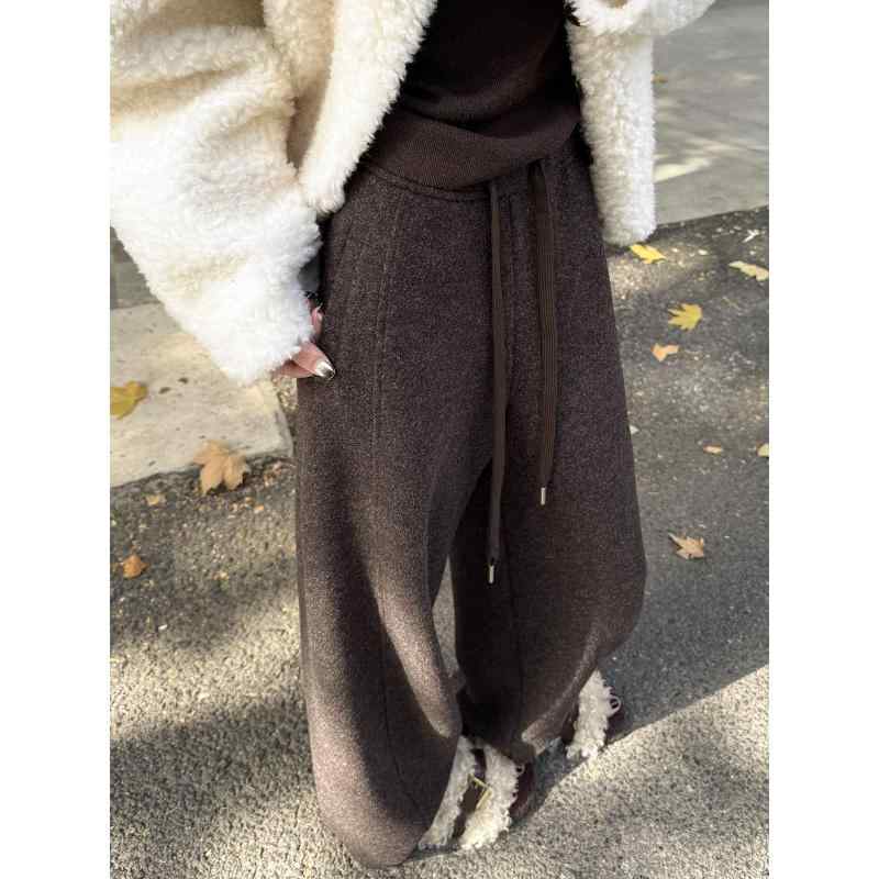レディース 秋冬 赤銅色 絨毛 広広としたズボン下 オーストラリア連邦産 絨毛 バナナレッグ 朦々たる 裏地付き添い人 もの柔らか原料品 ゆったり影ぼうし 生あたたかい ズボン 綿織物混 ボトムス-パンツ