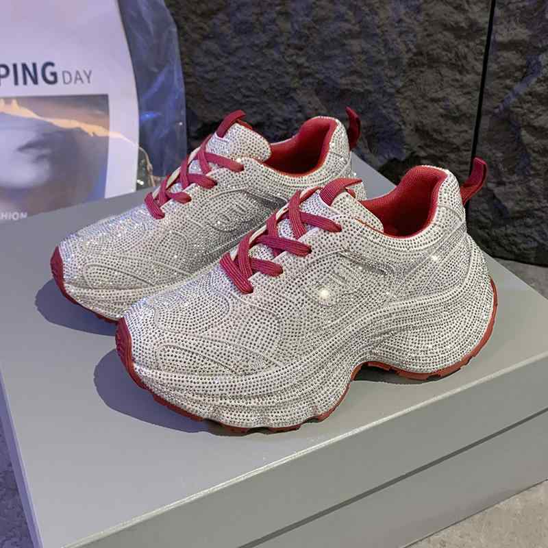厚底スニーカー レディース 秋用 ラインストーン 装飾 内増高 カジュアル スポーツシューズ ファッション 合わせやすい 軽量 伸縮性 吸湿速乾