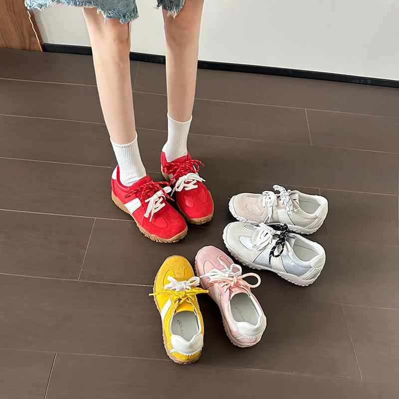 スニーカー 女性用 バレエ風 厚底 ダッドシューズ 革 インソール増高 白 夏用 カジュアル スポーツシューズ 軽量 伸縮性 吸湿速乾 通勤 普段使いx2