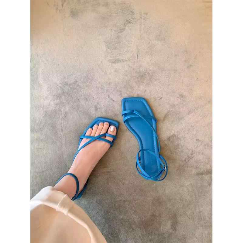 女性用 ビーチサンダル リゾート風 スクエアトゥ クロスストラップ トゥループ フラットソール 夏用 軽量 通気性 快適 普段使い