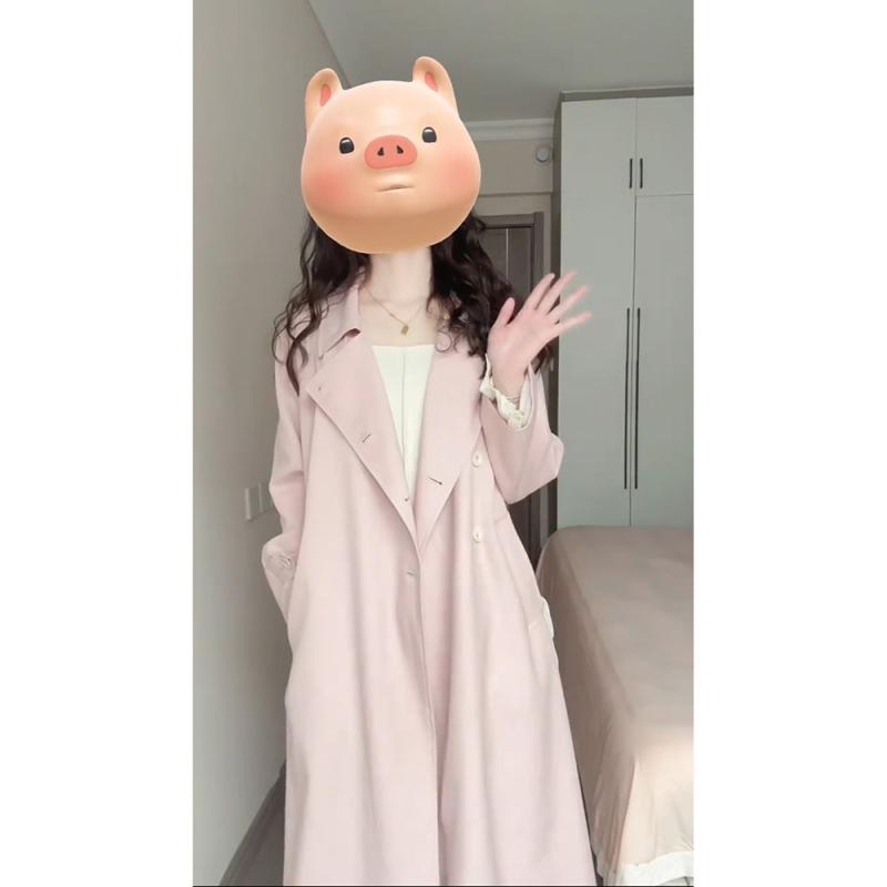 トレンチコート レディース ピンク 中長丈 高級感 上品 万能 スリム リラックス 韓国 スタイリッシュ アウター