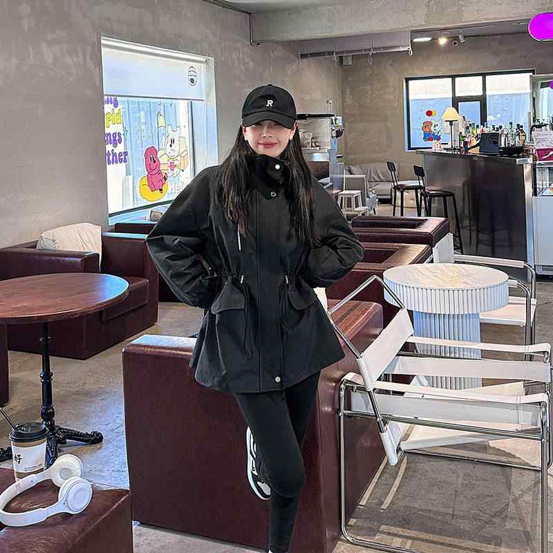 トレンチコート レディース 黒 小っちゃい相応う ゆったり 大きめ 歳月 アウター ロング丈 今めかしい 軽さ 普段使い走り 通い