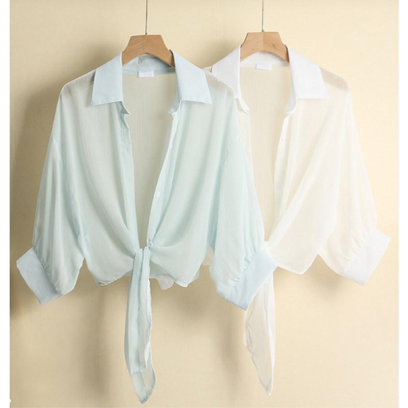 レディース 夏 UVカット シフォン 薄手 シャツ コウモリ袖 開き カーディガン ショート丈 小さめ ショール アウター 軽量 吸湿速乾 外出用 室内着