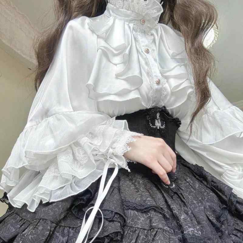 ロリータ 女装 シャツ プリンセス スタイル 蝙蝠袖 長袖 春秋 大きめサイズ よだれかけ かわいい ビッグシルエット 華やか コスプレ 用 フレアスリーブ トップス ブラウス 風