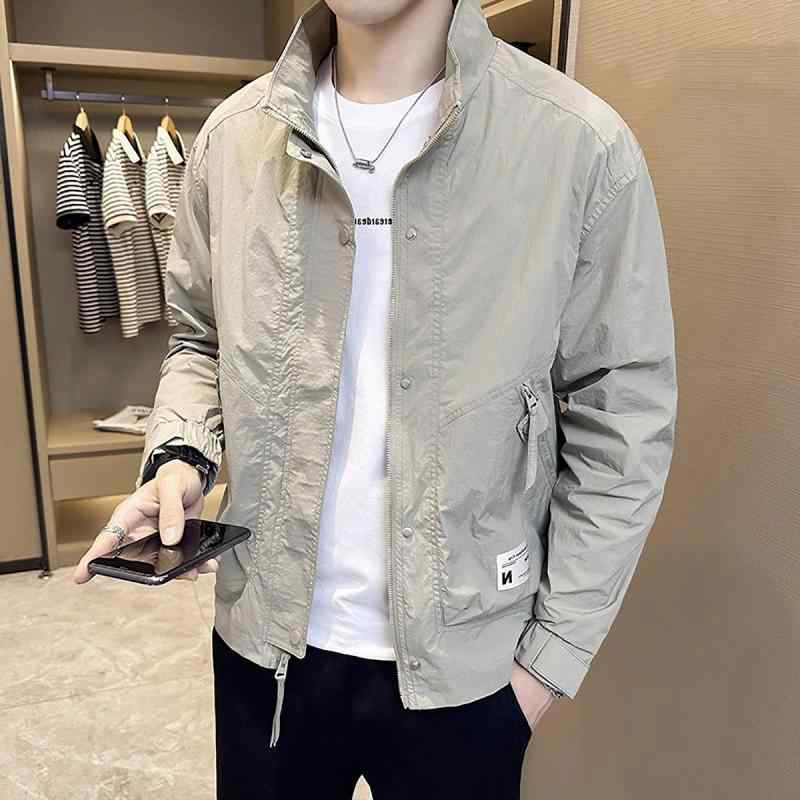 メンズ スタンドカラー ジャケット スリムフィット 無地 カジュアル アウター 春秋 韓国 普段使い 軽量 伸縮性