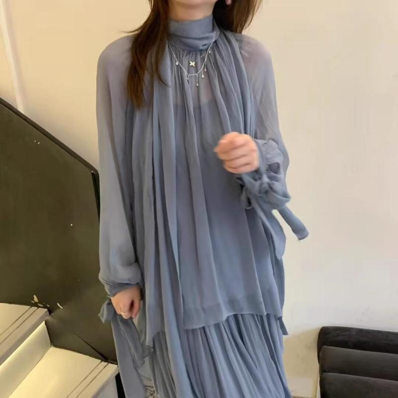 レディース シャツ シルク シースルー シフォン リボン リゾート 風 夏 トップス フェミニン 軽やか ゆったり 透け感 薄手 魅惑的 スタイル