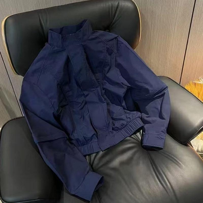 メンズ UVカット スタンドカラー ジャケット ネイビー 夏用 袖取り外し 接触冷感 吸湿速乾 ショート丈 アウトドア 軽量 スポーツ