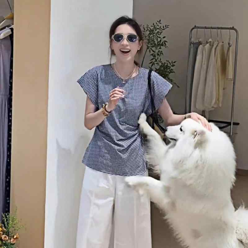 シャツ レディース チェック柄 小飛袖 夏用 高級感 かわいい 若見え トップス 軽量 伸縮性 吸湿速乾 ブラウス