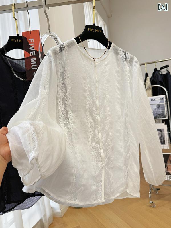 プルオーバー レディース 長袖 スピード競技 うつり変わり 麻原料品 夏用 薄っぺら フレンチ表現スタイル UVとり捨てる トップス 御前上等感 透け感 雅びやか 吸湿速乾 軽さ