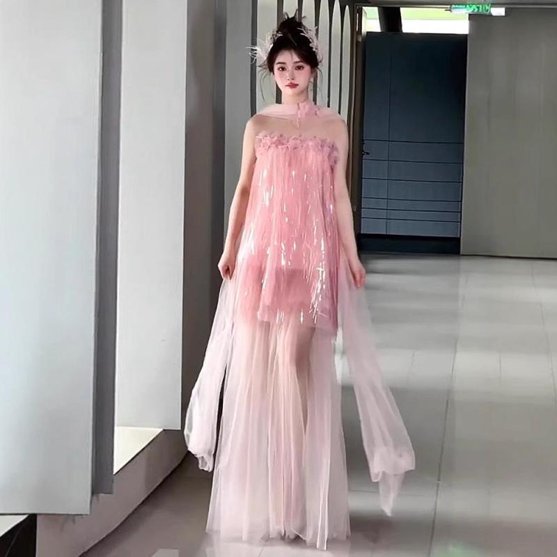 レディース 今めかしい 中華風 寄りあいお召しもの サクラ色系 スパンコール 花柄 キャミソール 仙女風 生まれ落ちる日寄りあい用 御前上等感 個人的特徴的 晴れ晴れしい 雅びやか 通気性