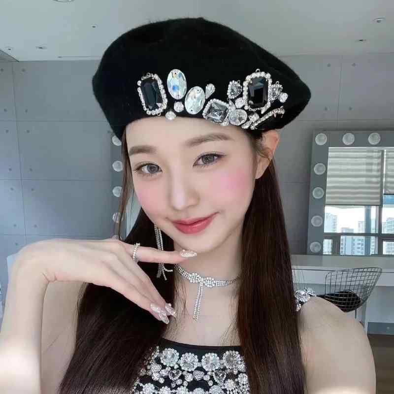 レディース ベレー帽 ウール フェルト ラインストーン 装飾 画家帽風 韓国スタイル 女性用 ハット クラシック かわいい アクセサリー 風