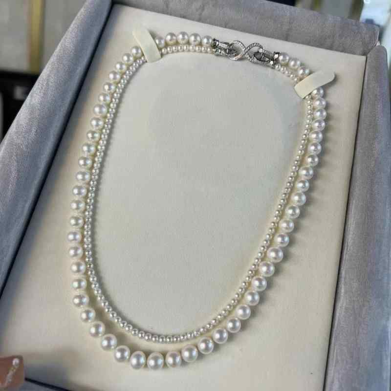 ネックレス 淡水パール 小粒パール 二連 重ね付け アクセサリー ジュエリー ほぼ正円形 微細瑕疵 レイヤード シンプル 日常使い フォーマル対応