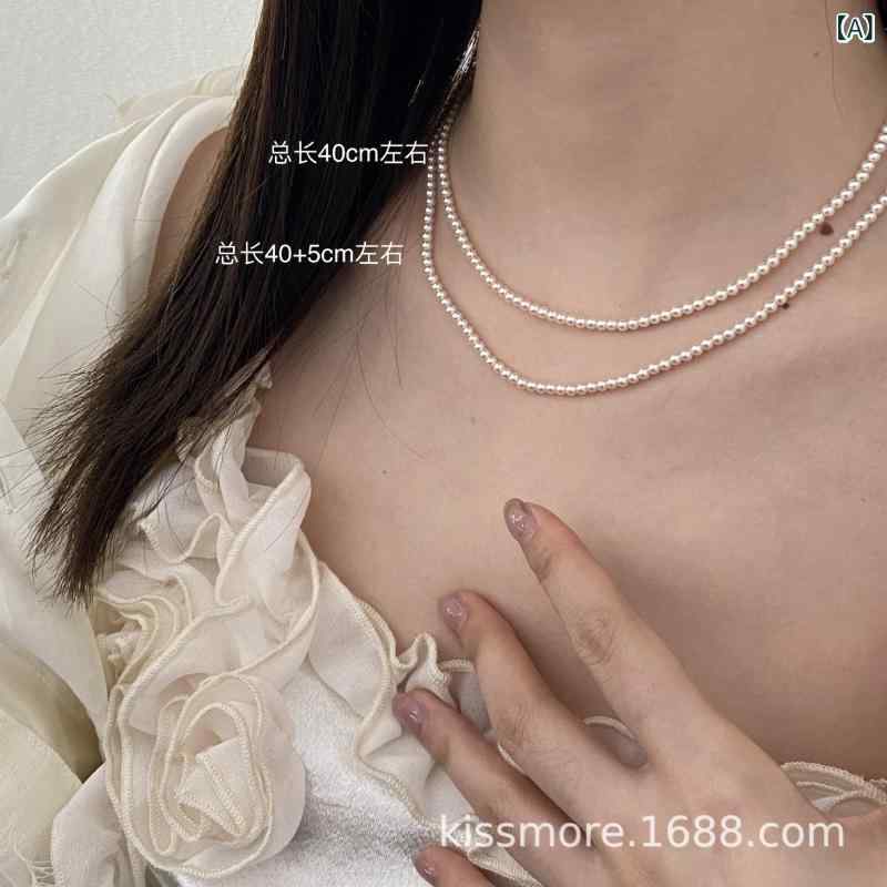 レディース 夏 ネックレス 小粒パール チェーン シンプル レイヤード 上品 アクセサリー ジュエリー 普段使い 軽量 細身 シルバー ゴールド ピンクゴールド