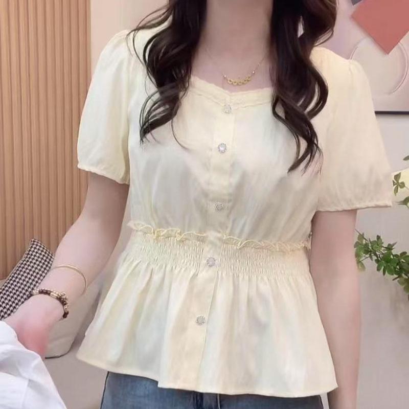 半袖シャツ レディース 夏 フリル ゆったり 小柄対応 スリム効果 スタイリッシュ 上品 コーディネートしやすい フレッシュ トップス ブラウス