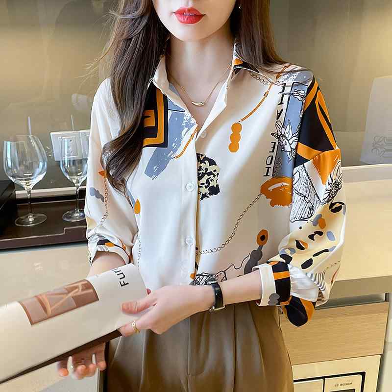 シャツ レディース 長袖 シフォン 花柄 プリント 春秋 快適 軽量 トップス 個性派 柔らかい 素材 通勤 普段使い｜ホープ