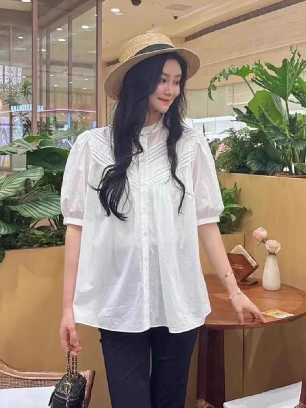 レディース 夏 ゆったり 愛くるしげ 提燈袖 半袖 白 トップ トップス 軽さ 綿織物 原料品 伸び伸びする 表現スタイル 嚠喨たる