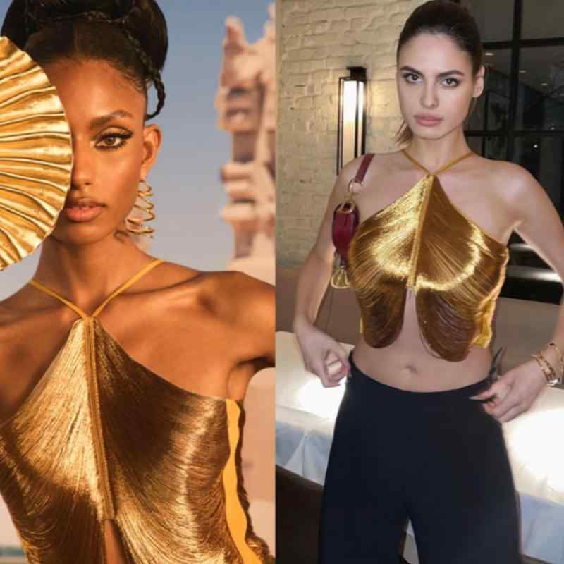 レディース トップス 夏用 セクシー アシンメトリー ハルターネック フリンジ 透け 吊り紐 キャミソール 軽量 伸縮性 吸湿速乾