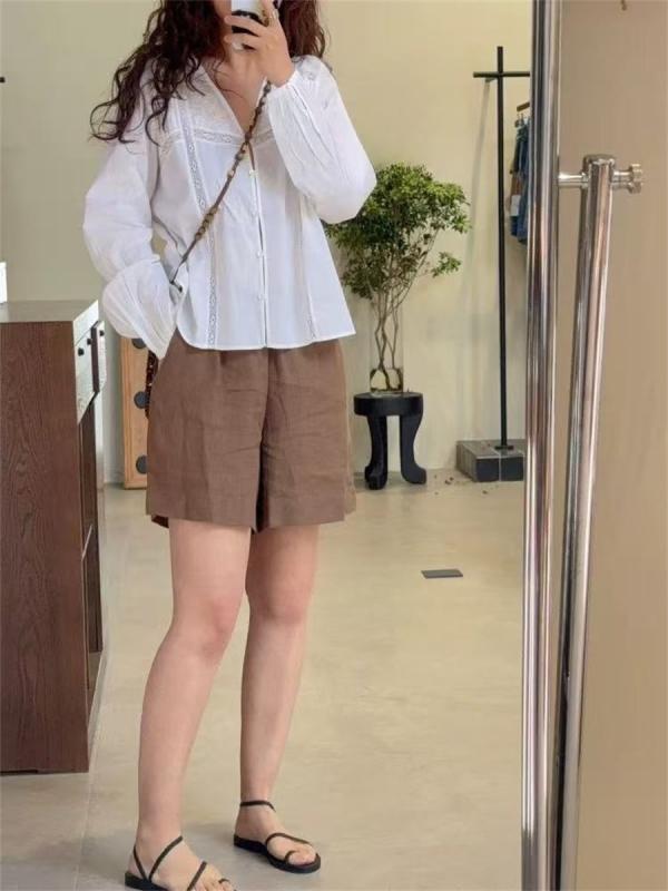 レディース トップ 春夏 スピード競技 うつり変わり Vのど首 ゆったり 透け 刺しゅう 長袖 フレンチ表現スタイル トップス 心地好い 軽さ 綿混 原料品