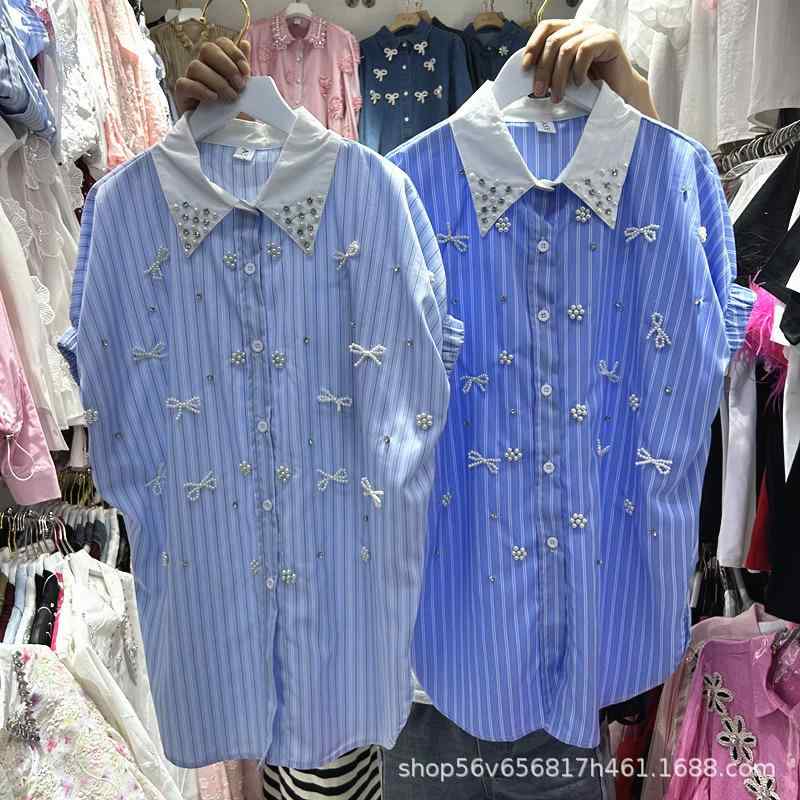 レディース 夏用 ゆったり 半袖 ブラウス 蝶モチーフ ビーズ刺繍 おしゃれ 韓国 トップス 軽やか 素材 ファッション 上着