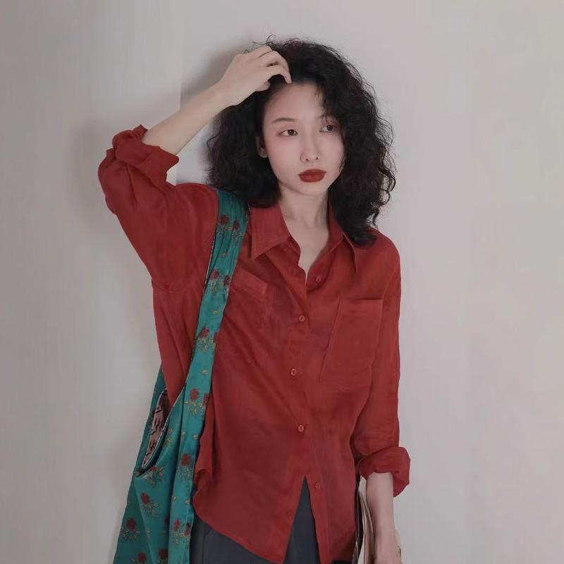 長袖シャツ 女性用 ラミー素材 春秋 シンプル ベーシック レイヤード トップス 小柄対応 通気性 軽量 吸湿 普段使い コーディネートしやすい
