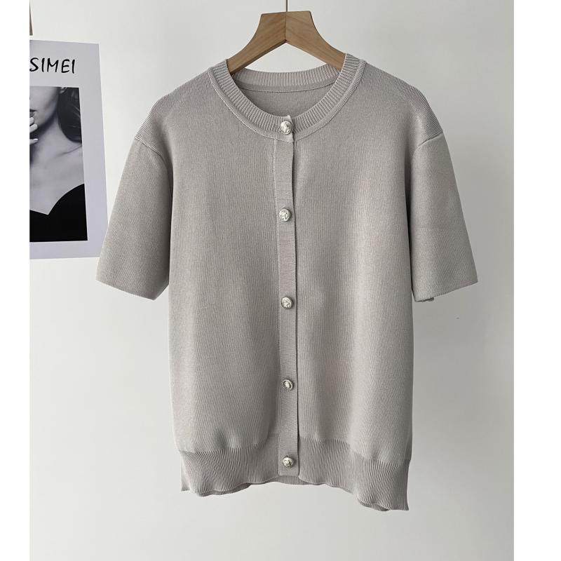 レディース ニット カーディガン 春夏 通勤用 オフィス シンプル 知的 スタイル 軽量 薄手 丸首 短袖 トップス 羽織り