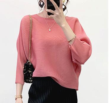 レディース ゆったり 大きいサイズ 夏用 Tシャツ シワ加工 ラウンドネック 無地 コウモリ袖 カジュアル トップス リラックスフィット ビッグシルエット 普段使い