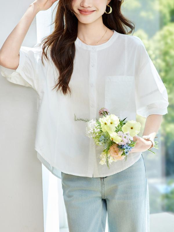 シャツ レディース 白 コットン 短袖 夏 ゆったり ワイドシルエット 丸首 フィット 痩せ見え トップス カジュアル 普段使い ソフト素材