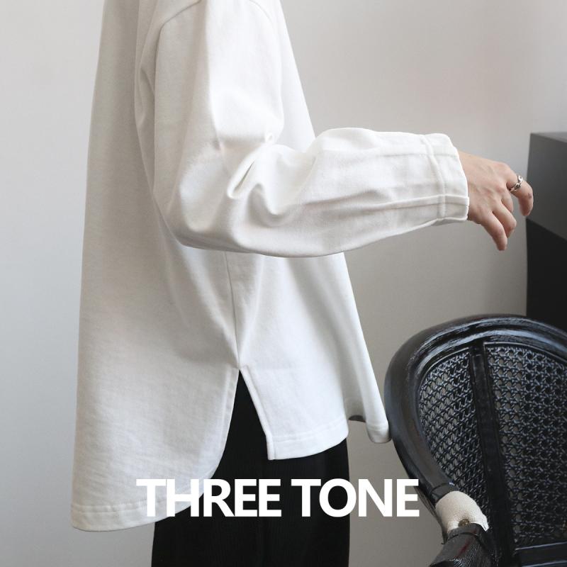 Tシャツ レディース プリーツ袖 厚手 クルーネック 長袖 コットン トップス 日常使い カジュアル