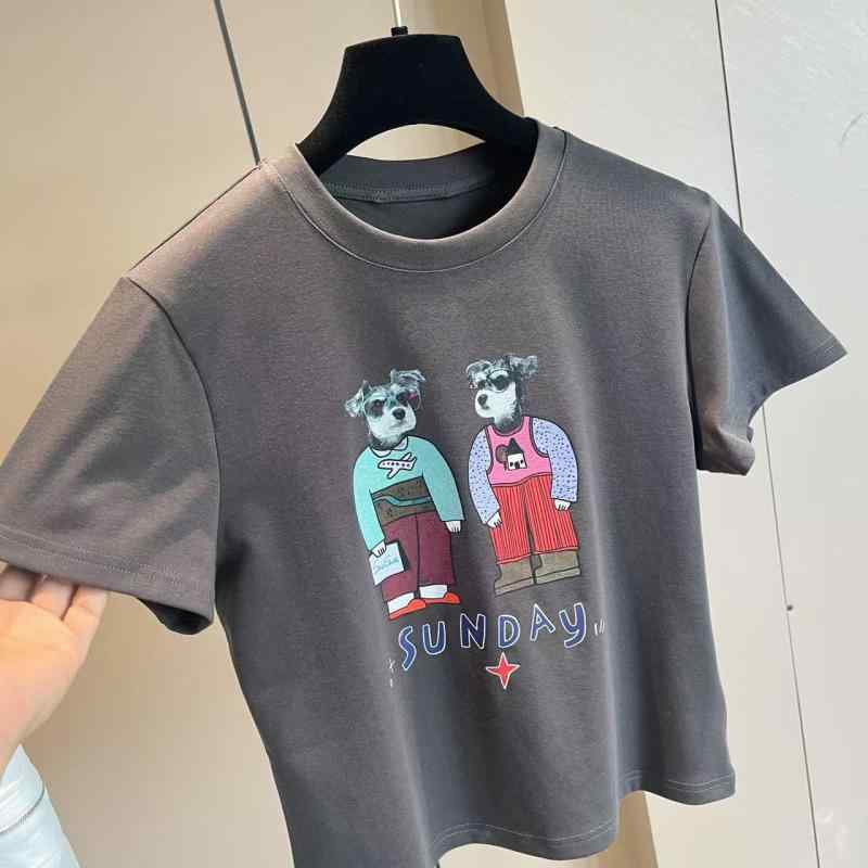 Tシャツ レディース 短袖 丸首 プルオーバー カジュアル トップス コットン 素材 軽量 伸縮性 普段使い ユニーク ブラック ホワイト グレー