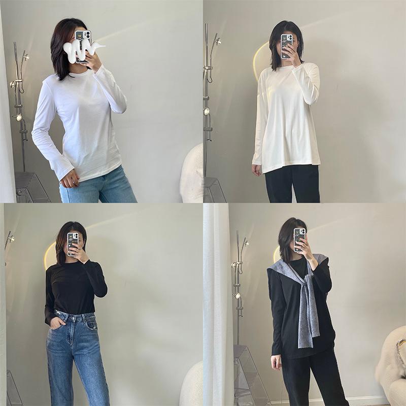 Tシャツ レディース 長袖 無地 丸首 ゆったり カジュアル トップス 秋 日常使い ソフト素材 高級感