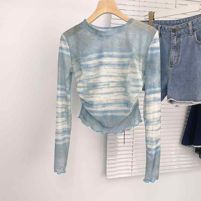 Tシャツ レディース 長袖 日焼け防止 UVカット 薄手 夏用 フリルエッジ スリムフィット クロップド丈 吸湿速乾 軽量 通気性 接触冷感
