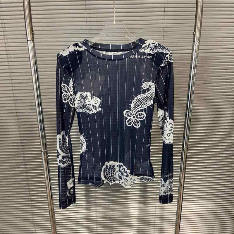 レディース 長袖Tシャツ オーガニックコットン 花柄プリント クルーネック ロング丈 インナートップス 夏用 性 軽量 吸湿速乾 普段使い