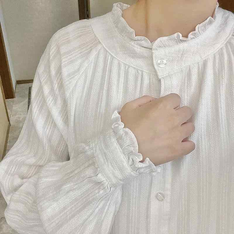 シャツ レディース 秋冬 白 長袖 立襟 フリル 通勤 インナー ゆったり 日系 レトロ 爽やか ベーシック トップス スタイル アウター レイヤード