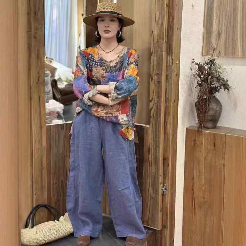 シャツ レディース ラミー麻 丸首 ゆったり 上品 アート風 夏用 軽量 吸湿速乾 涼しい カジュアル 普段使い 6,899円
