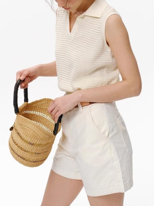 女性用 夏 ノースリーブ ニット トップス ポロカラー 凹凸ストライプ 透け感 スリムシルエット 吸湿速乾 軽量 伸縮性 綿混 ブラック ピンク系