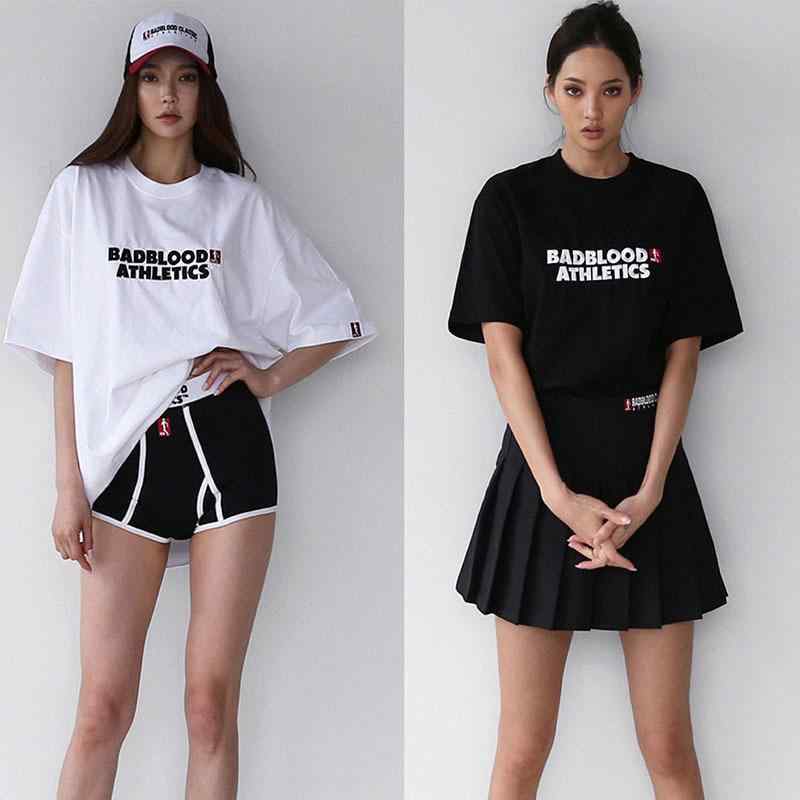 女性 短袖 Tシャツ ラウンドネック 中長丈 ゆったりシルエット ロゴ刺繍 アルファベット カジュアル 普段使い トップス コーディネートしやすい