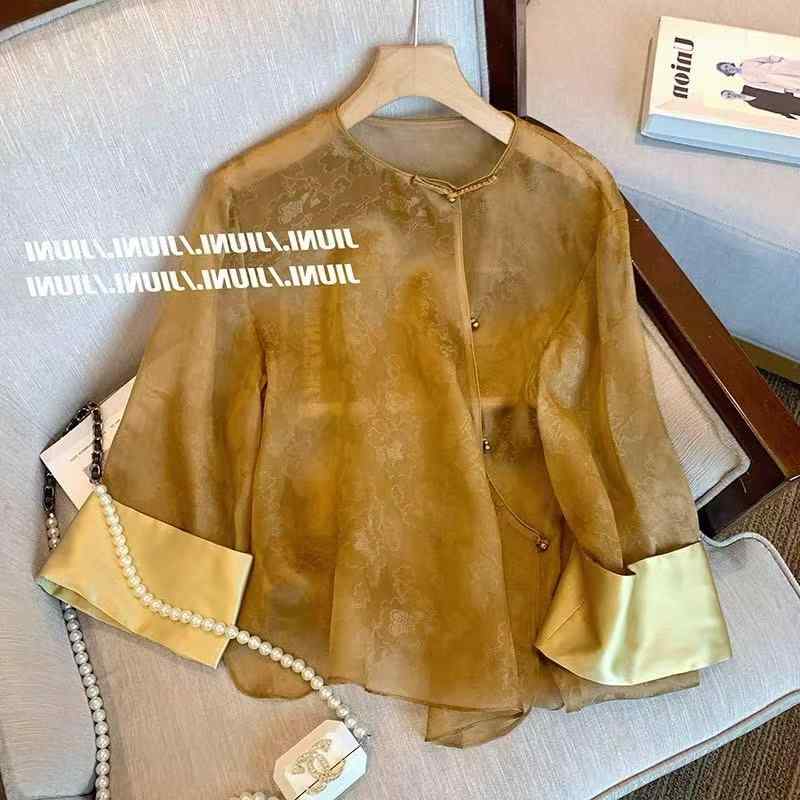 シャツ レディース 中国風 レトロ 盤扣 長袖 UVカット ゆったり 夏用 トップス ファッション 吸湿速乾 軽量 通勤 普段使い